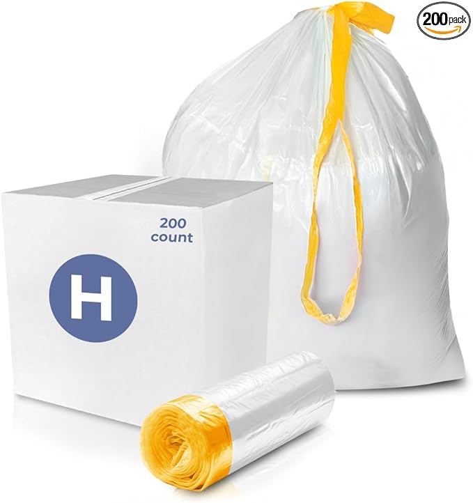 Delight Brands Compatible Trash Bags for Simplehuman Code H Garbage cans - Heavy-Duty 8-9 Gallon Drawstring Liners with 1.2 thickness. Custom fit kitchen waste Bags - 200 count.