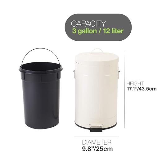 White Trash Can with Lid Bathroom Bedroom Waste Basket Soft Close Small White Garbage Can Retro Vintage Home Office Trash Can 12 Liter/3 Gallon Glossy Cream White