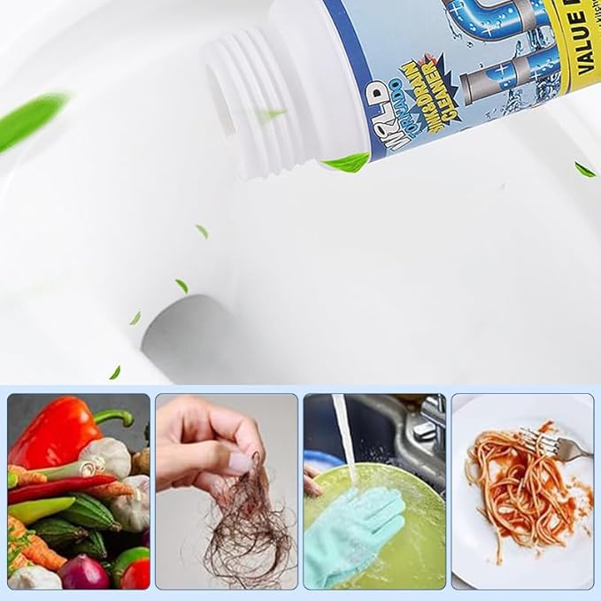 Saker Powerful Sink and Drain Cleaner Powder | Rapid-Foam Fast-Acting Pipe Declogger for Kitchen Bathroom Toilet &amp Shower Drains (5 PCS)