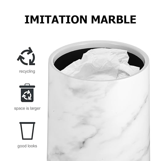 Ciieeo Marble Bathroom Trash Can - Plastic Waste Bin for Living Room - White Garbage Container