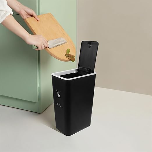 Uonlytech Press-top Trash Can with Lid 15l Plastic Wastebasket for Office Bedroom Kitchen Countertop Use Black Animal Print Press Ring Design