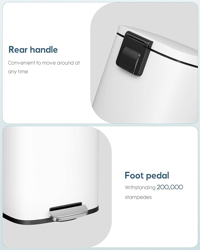 Arlopu13.2 Gallon Step Trash Can Stainless Steel Garbage Bin Soft-Close Rubbish Bin with Removable Plastic Inner Bucket Fingerprint-Proof Lid Dustbin Suit for Kitchen Home (White 50L)