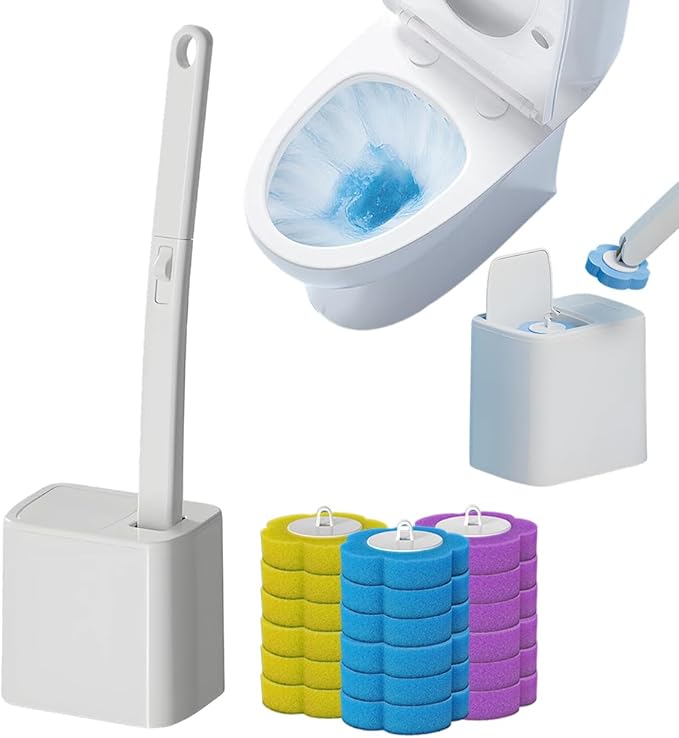 Disposable Toilet Cleaning System: Toilet Brush &amp Holder Kit with 18PCS Pre-Soaked Cleaner Wall-Mount Scrubbing Toilet Brush Bathroom Cleaning Kit (White)
