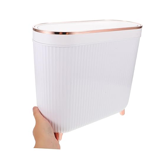 Garneck Narrow Bathroom Trash Can with Lid Space-Saving Plastic Wastebasket for Home Office Hotel Odor-Sealing Lid Modern Style Garbage Bin for Restroom and Toilet