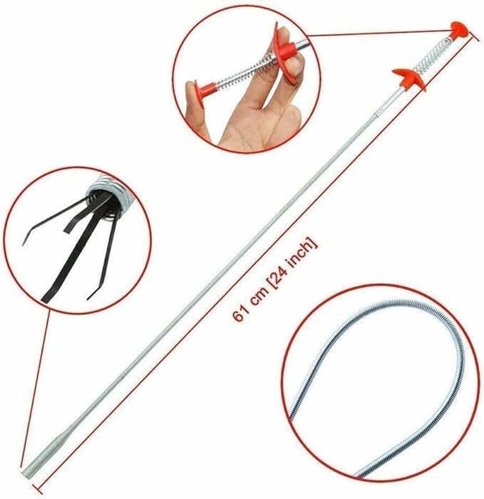 HNL Stainless Steel Hair Catching Drain Cleaner Wire Spring Sink Cleaning Stick