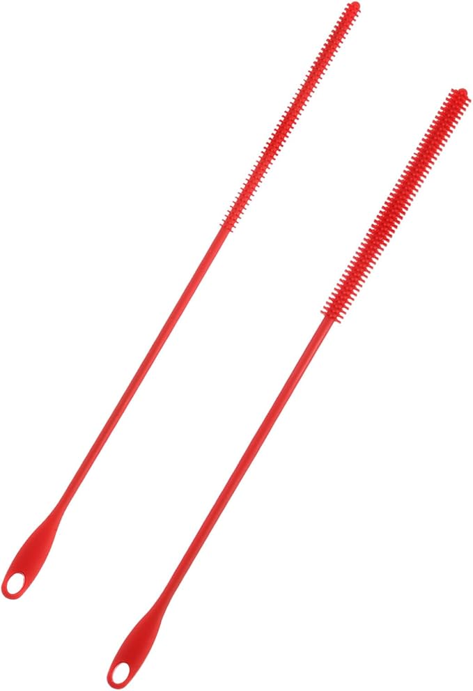 2 Pcs Silicone Straw Brush 9.4 Inch Bottle Straw Brushes Red (6mm+8mm)