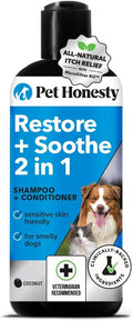 Pet Honesty Restore + Soothe 2 in 1 Shampoo + Conditioner for Sensitive Skin for Dogs &amp Cats - Dog Skin and Coat Supplement - Soothes Itching Irritation and Hot Spots (Coconut) - 16oz