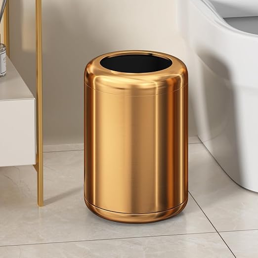 10L/2.6GAL Brushed Stainless Steel Trash canOpen Top Wastebasket BinGarbage Can for BathroomLiving RoomOfficeKitchenBedroomHotel (Rose Gold)