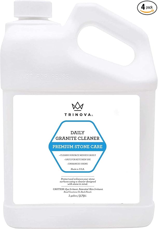TriNova Granite Cleaner &amp Polish Gallon Refill for Daily Use - Made in USA Enhances Shine Streak-less - for Counter-tops Marble Stone Bathroom Tile Kitchen &amp Islands - 128 fl oz (4PK)