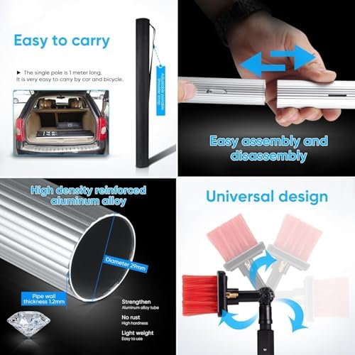 Glass Cleaning Brush Household Water Supply Telescopic Pole Kit Solar Panel Rotating Brush Solar Photovoltaic PanelsTelescopic Solar Panel Cleaning Brush and Pole Set with Window