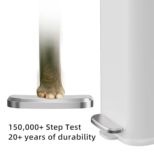 Stainless Steel Bathroom Trash Can with Lid Soft Close1.6 Gallon Slim Garbage canSmall Metal Step Wastebasket for Office Bedroom Toilet White