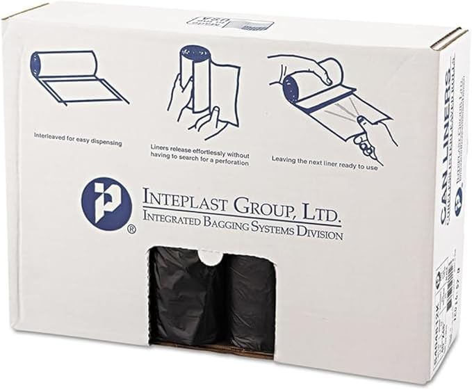 Inteplast 40-45 gallon coreless roll trash can liner 40 x 48 in 12 micron thickness 25 bags per roll 10 rolls black | 250 Count (S404812K)