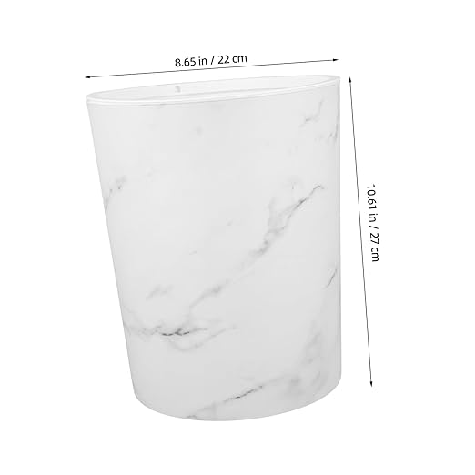 Cabilock Marble Pattern Bathroom Wastebasket with Press Ring Large Capacity Plastic Trash Can for Home Office Round Rubbish Bin for Living Room and Bathroom