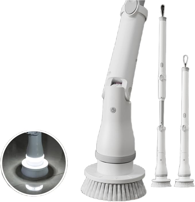 Electric Spin Scrubber with LED Ultimate Household Cleaning Brush with 90Min Runtime &amp 8 Heads 52in Power Scrubber Dark Corner Deep Clean for Bathroom Oven ShowerIPX5 Waterproof (Mode 4)