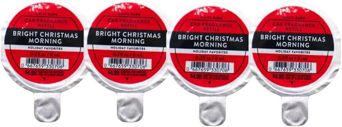 Bath &amp Body Works BRIGHT CHRISTMAS MORNING Car Fragrance Refill 0.2 fl oz each – Pack of 4