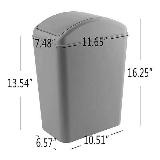 Plastic Trash Bin with Swing Lid 16 L Small Garbage Bins Grey