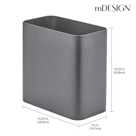 mDesign Small Metal 2.4 Gallon/9 Liter Trash Can Wastebasket Garbage Bin for Bathroom Slim Rubbish Waste Bin Trashcans - Mirri Collection - Graphite Gray
