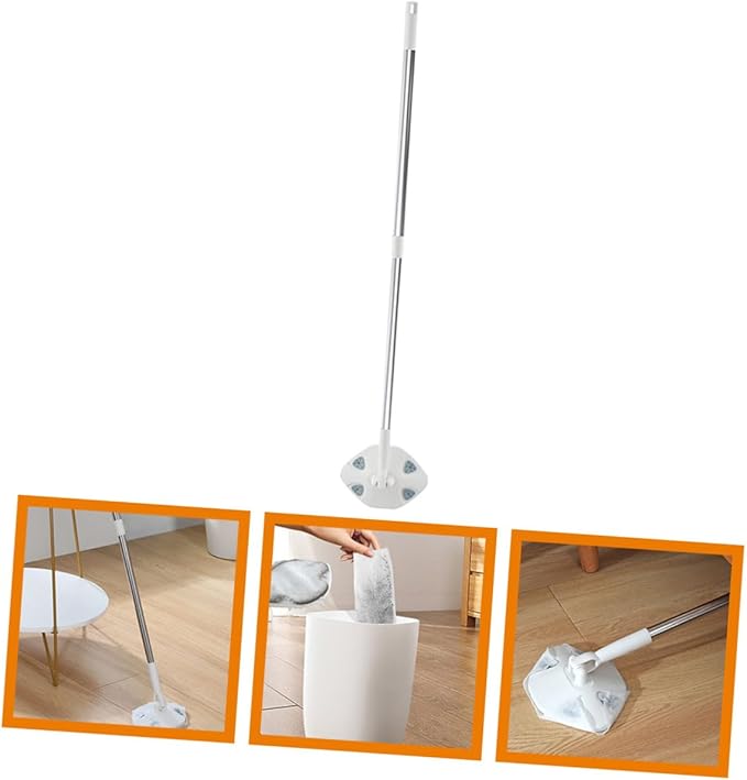 Household Dust Mop with Retractable Handle and Rotatable Triangle Microfiber Head Dry Cleaning Mop for Floor and Desktop No-wash Handheld Design for Home Use