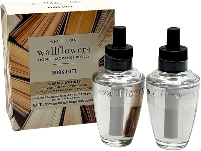 Bath &amp Body Works Book LOFT Wallflowers Refills 4-Pack – Warm &amp Woodsy Scent – Gift Set with 30-Inch Champagne Gold Linen Ribbon – 2 Bulbs per Box (0.8 fl oz Each)