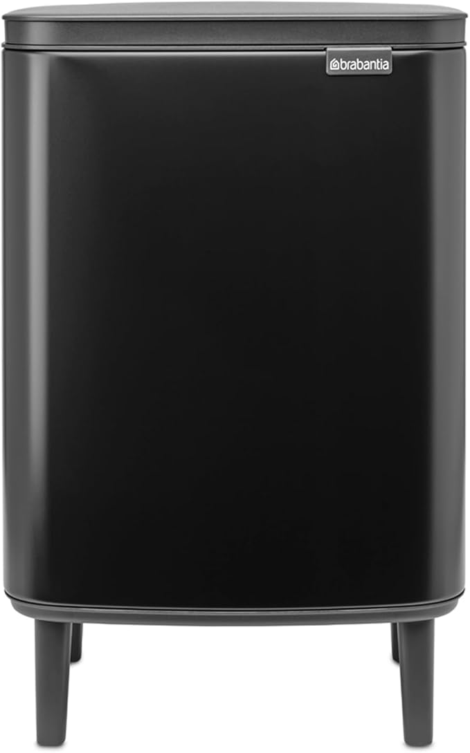 Brabantia Bo Small Lift-Open Trash Can with Raised Legs | 3.2 Gal / 12L | Matt Black | Free Standing Bedroom Bathroom Nursery Trash Can Removable Inner Bucket Non-Slip Feet | + Trash Bags