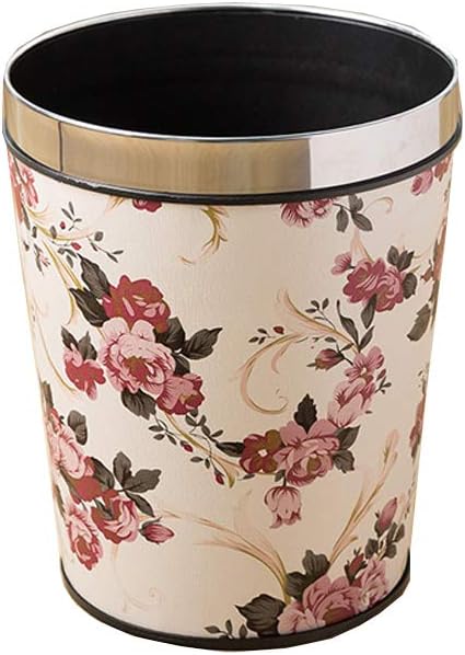 Flower Pattern Trash Can Wastebasket Round Garbage Container Bin for Bathrooms Powder Rooms Kitchens Home Offices (Peony Flower Small)