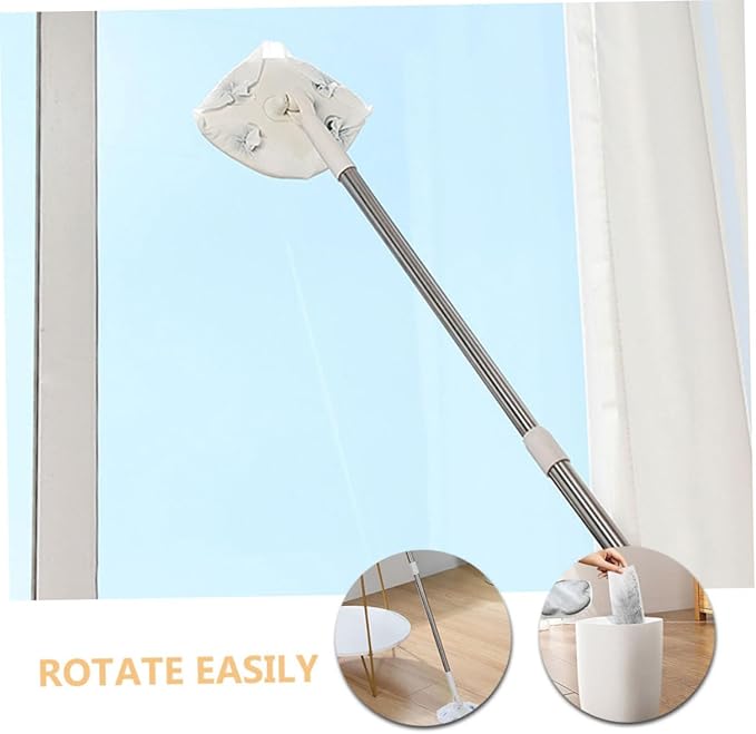 Rotatable Dust Mop for Hardwood Floors with No-wash Dry Cleaning Cloth Triangle Shape Dust Broom Mop Set for Household Floor Removal and Desktop Dusting