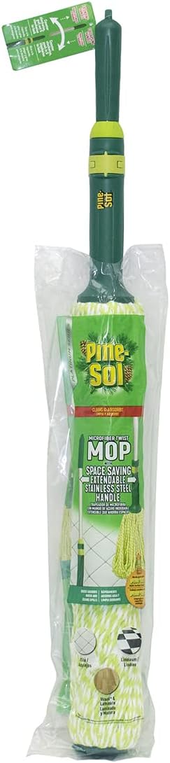 Pine-Sol Microfiber Mop Self Wringing – Easy Squeeze Twist Design for Wet Mopping | Household Cleaning Tool for Tile Linoleum Laminate Floors | Extendable Metal Handle