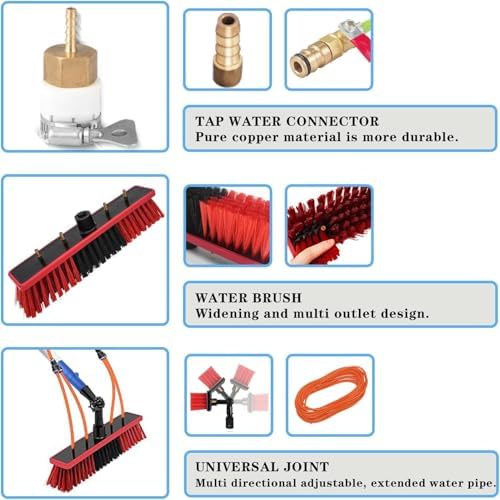 Window and Solar Panel Cleaning Kit Extendable Water Fed Pole for Outdoor High Reach Cleaning Efficient Solution for Tall Windows and Car Glass