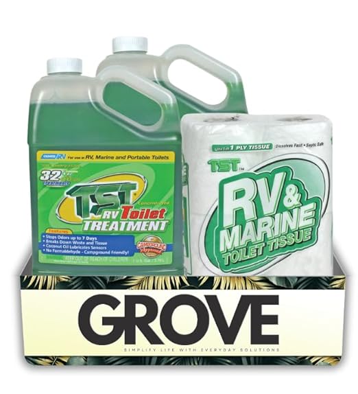 Camco TST Tank Treatment 1 pk Bundle with Toilet Tissue – Breaks Down Waste Controls Odor for Up to 7 Days and Treats Up to 40-Gallon RV or Marine Tanks – Gift Set (3 Items).