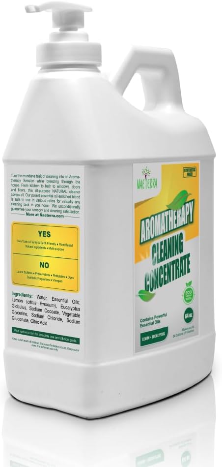 Naeterra Aromatherapy Cleaning Concentrate – Lemon &amp Eucalyptus | Ultra-Concentrated Plant-Based Household Cleaner | Half Gallon Makes 24 Gallons | Non-Toxic &amp Biodegradable