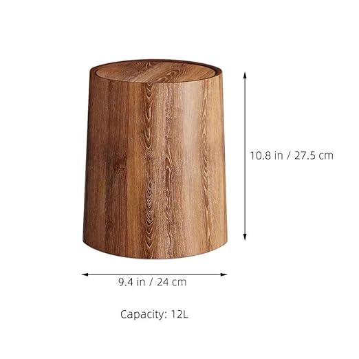 Alipis Slim Kitchen Garbage Can Swing Lid Imitation Wood Grain Trash Bucket 12l Capacity Home Office Waste Basket