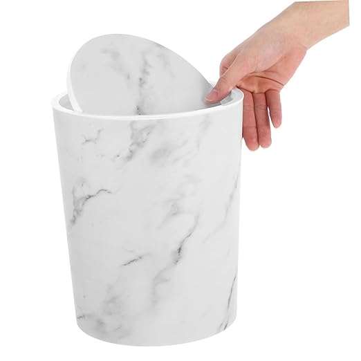 Large Swing-top Trash Can with Lid Elegant Marble Pattern Wastebasket for Bathroom Bedroom Kitchen and Office Spacious Garbage Container for Home Use