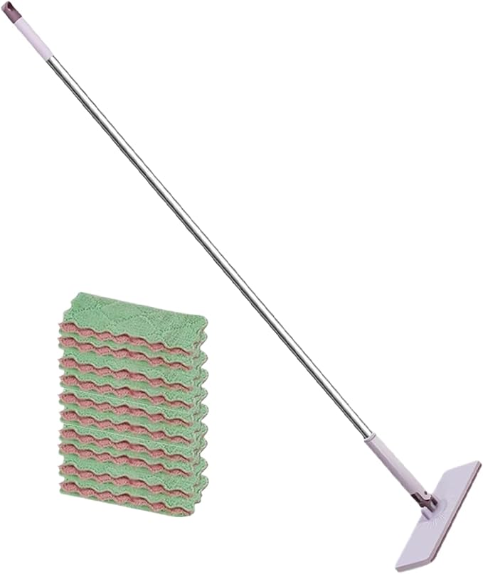 Reusable Mop | Rotating Head Long Handle with Cloths | Flat Mop with Washable Pads | for Home Kitchen Bathroom Bedroom Living Room Hardwood Laminate Tile Glass Window