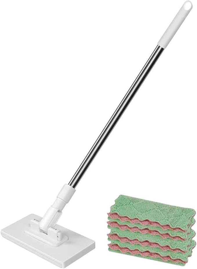 Hands-Free Cleaning Mop for Window Floor Dust Remover Automatic Face Towel with 4 Reusable Cloths Household Cleaner Supplies