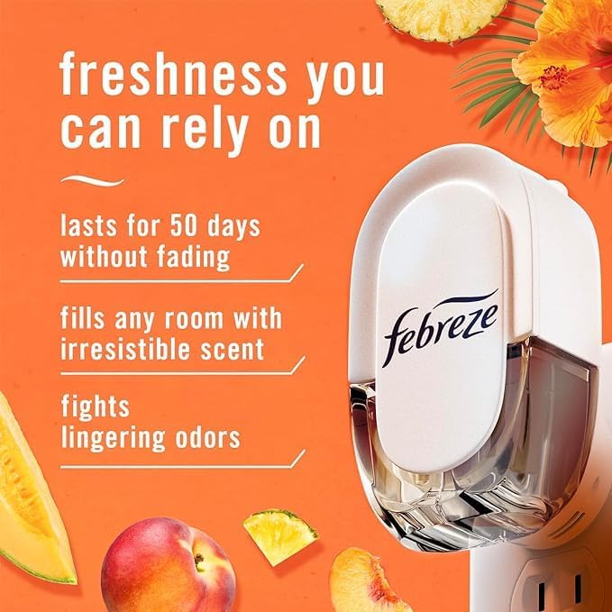 Generic F.e.b.r.e.z.e Odor-Fighting Fade Defy PLUG Air Freshener Refill Hawaiian Aloha (3) .87 fl oz Oil Refills Orange