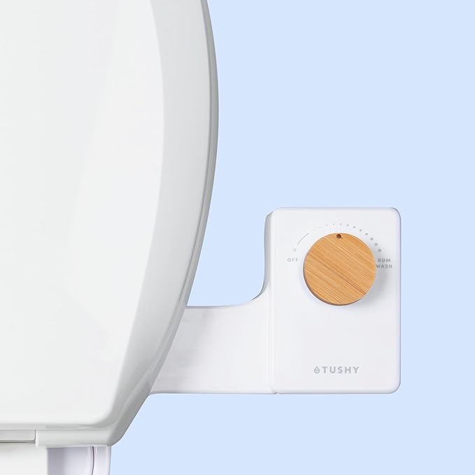 TUSHY Fresh Cool Water Bidet: Ultra Slim Toilet Seat Attachment (Non-Electric Self-Cleaning Hygienic Nozzle) Easy DIY Install &lt10 Min | Adjustable Water Pressure Bamboo Knob