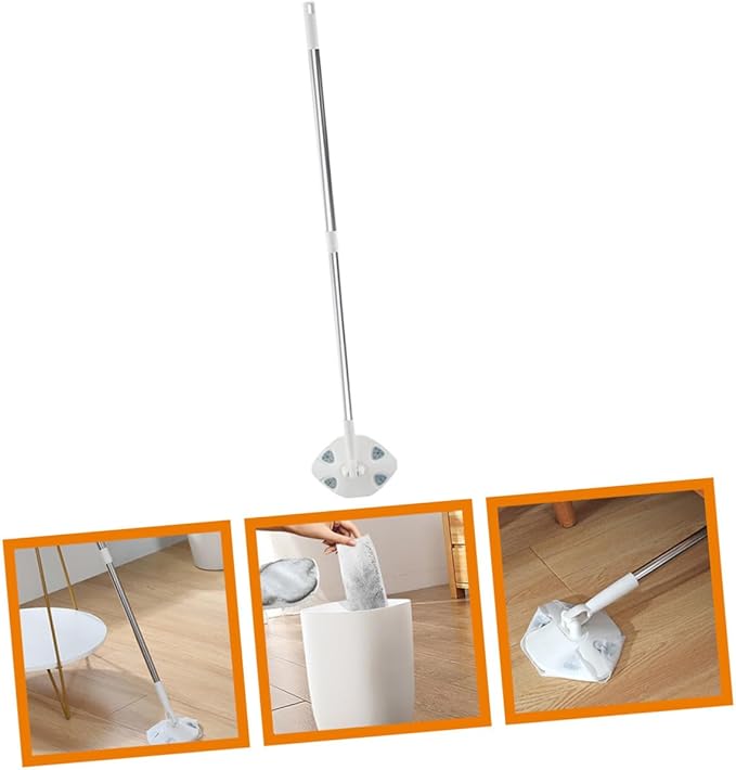 Didiseaon Retractable Dust Mop with Face Towel Replacement No Washing Handheld Rotatable Triangle Cleaning Mop for Household Dust Removal White Extendable Handle for Floor Cleaning
