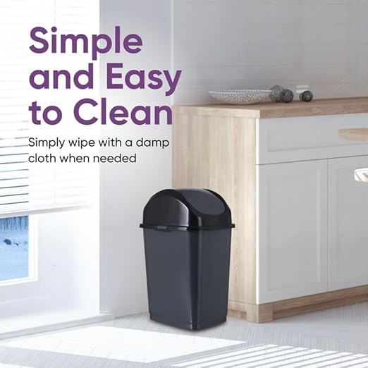 Superio Kitchen Trash Can with Swing Top Lid 9 Gallon Slim Waste Bin 37 Qt Sturdy Plastic Garbage Can Medium Recycling Bin for Office Bathroom Under Counter Dorm Bedroom (Dark Grey-2 Pack)
