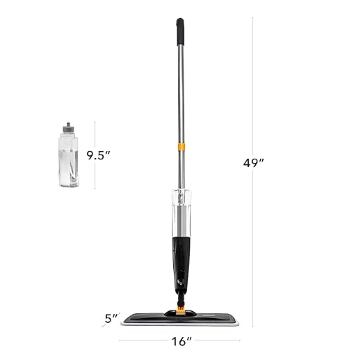 OVENTE Microfiber Spray Mop for Floor Cleaning with Refillable Bottle Washable and Reusable Pad 360° Spin Flat Cordless Wet Scrubber for Hardwood Ceramic Laminate and Vinyl Tiles Black CTM121BGD