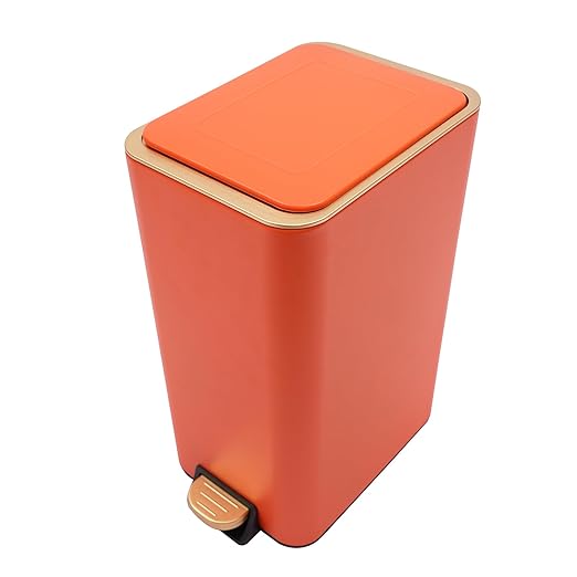 12L Slim Step Trash Can with Lid Soft Close 15.5 x 12 x 8.6in Size Stainless Steel Trash Bin Rectangular Wastebaskets Bin for Living Room Bedroom Office (Orange)