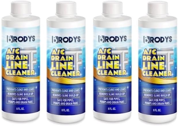 Brodys - A/C HVAC Drain Line Cleaner Bottle 2 MONTH SUPPLY (Great to use at home in the office at restaurants and large commercial buildings) (8oz 4 Count)