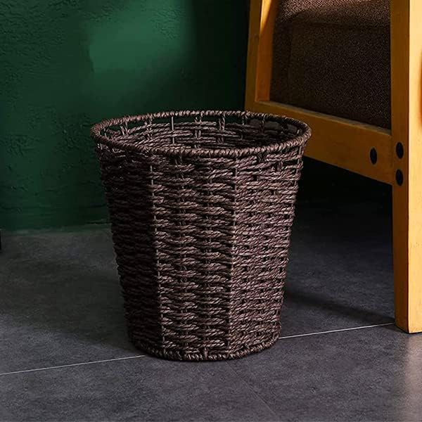 Zuvo Round Wicker Waste Basket Paper Bin - Wicker Trash Basket - Woven Trash Can Rubbish Basket for Bedroom Bathroom Offices or Home (Brown)