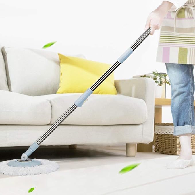 Upgraded Stainless Steel Deluxe 360 Spin Mop &amp Bucket Floor Cleaning System Included Handle with 2 Microfiber Heads