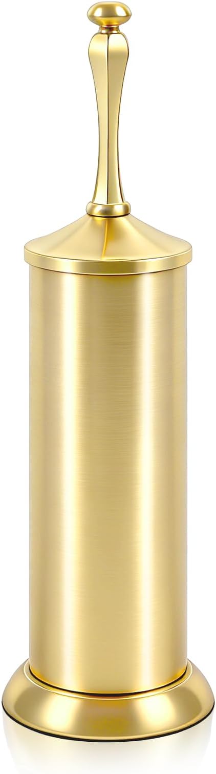 Brushed Gold Toilet Brush and HolderExtra Long Handled Toilet Brush for BathroomStainless Steel Heavy Duty Toilet Bowl BrushDeep Cleaning Modern Toilet Cleaner Brush -Space Saving Covered Brush