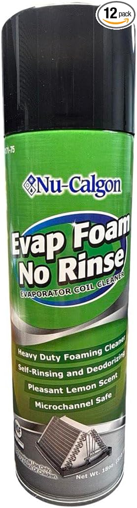 Fyzio replacement for Nu-Calgon 4171-75 Evap Foam No Rinse Coil Cleaner 18 oz Aerosol – Self-Rinsing Foaming Evaporator Coil Cleaner for AC &amp Mini Split Systems (12 Can(s))