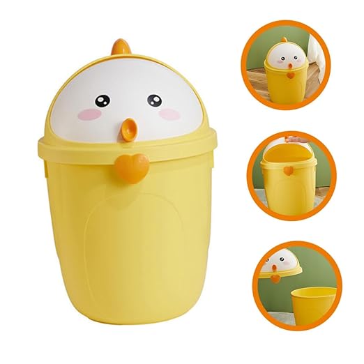 VILLCASE Chick Style Trash Can with Lid Sturdy Material Small Wastebasket for Bedroom Office Desk Use Convenient Home Garbage Bin Large Capacity Cartoon Design