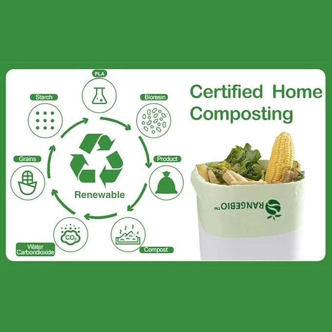 OrangeBio 3 Gallon Compostable Trash Bags 200 Count Plant-Based Small Garbage Bags for Kitchen Bathroom &amp Food Waste BPI ASTM D6400 &amp TÜV OK Compost Home Certified