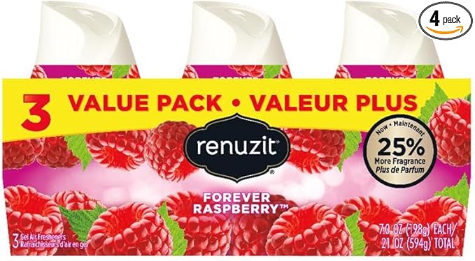 Renuzit Forever Raspberry Scent Air Freshener 7 oz. Gel - Case of: 4 Each Pack Qty: 3 Total Items Qty: 124