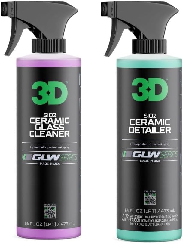 3D SiO2 Ceramic Glass Cleaner Ceramic Detailer – Hydrophobic Protection for Glass &amp Paint with Hyper Gloss Finish – GLW Series (16 oz Each)