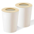 White Trash Can for Bedroom with Bamboo Lid 2.4 Gallon Open Top Trash Can 2 Pack Modern Aesthetic Garbage Can for Room Office Living Room Small Bathroom Trash Bin Boho Style